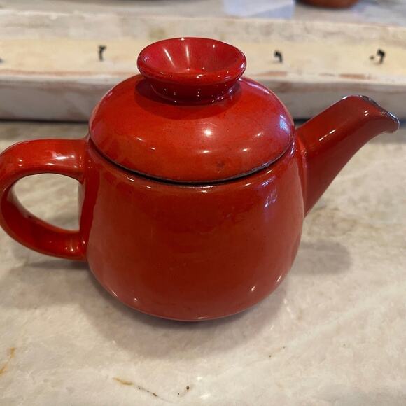 Frankoma Pottery 2 cup flame orange Teapot MCM - Picture 1 of 11